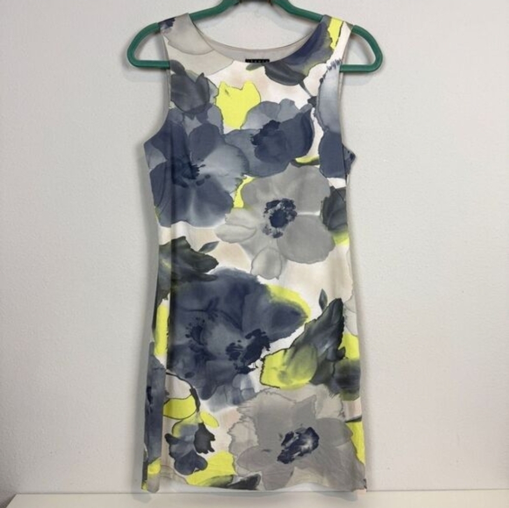 Theory Watercolor Floral Grey Yellow Sleeveless Dress 6